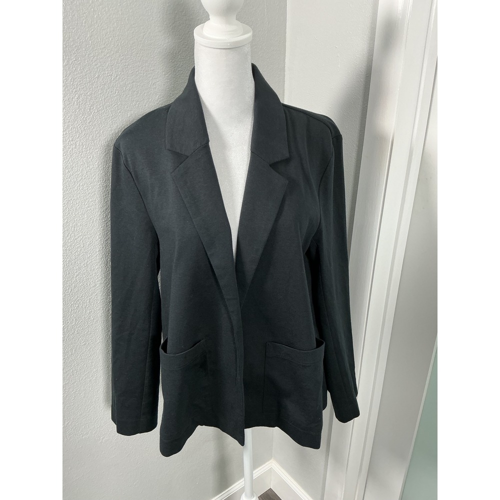 Eileen Fisher Organic Cotton Ponte Knit Open Front Blazer Black Size S/P